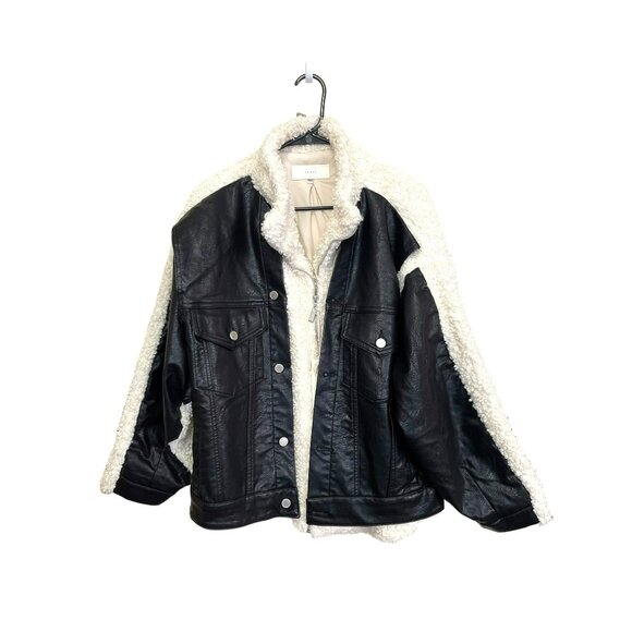 Blank NYC Fresh Air Sherpa Faux Leather Trucker Jacket Sz Large NWT - Picture 5 of 9